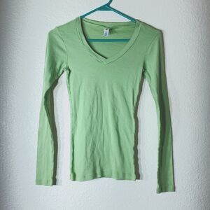 Bella Ladies Small Lime Green V-neck Long Sleeve T